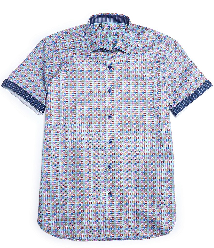 Visconti Geo Floral Print Short-Sleeve Woven Shirt