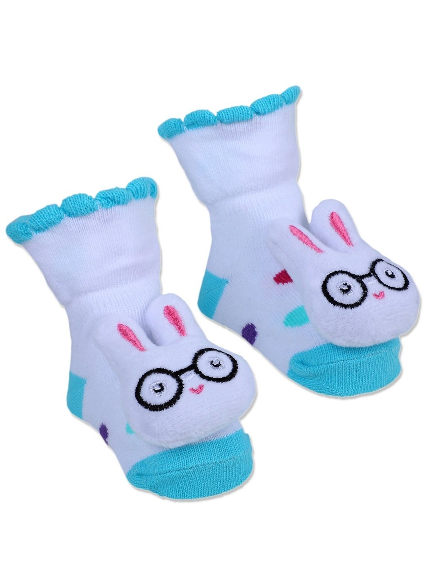 Baby Moo Kids White & Blue Cotton Applique Socks