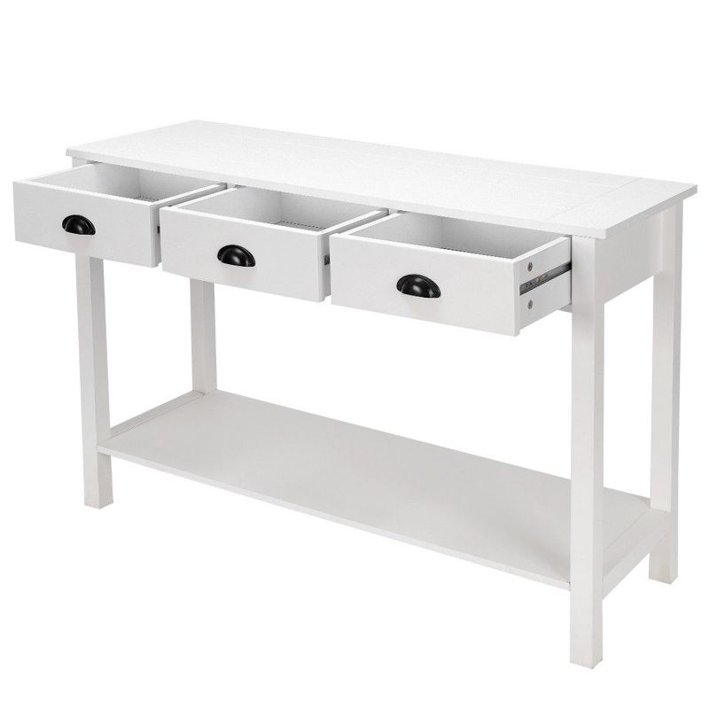 Costway 47" Console Table Hall Table Side Desk Accent Table Drawers Shelf Entryway White