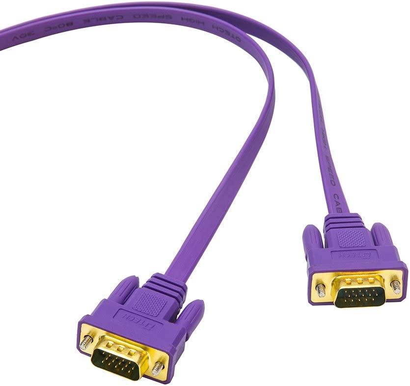 DTECH 50ft Thin VGA Cable Male to Male 15 Pin SVGA Computer Monitor Cord Flat Slim Adapter with Screws (50 Feet Purple)