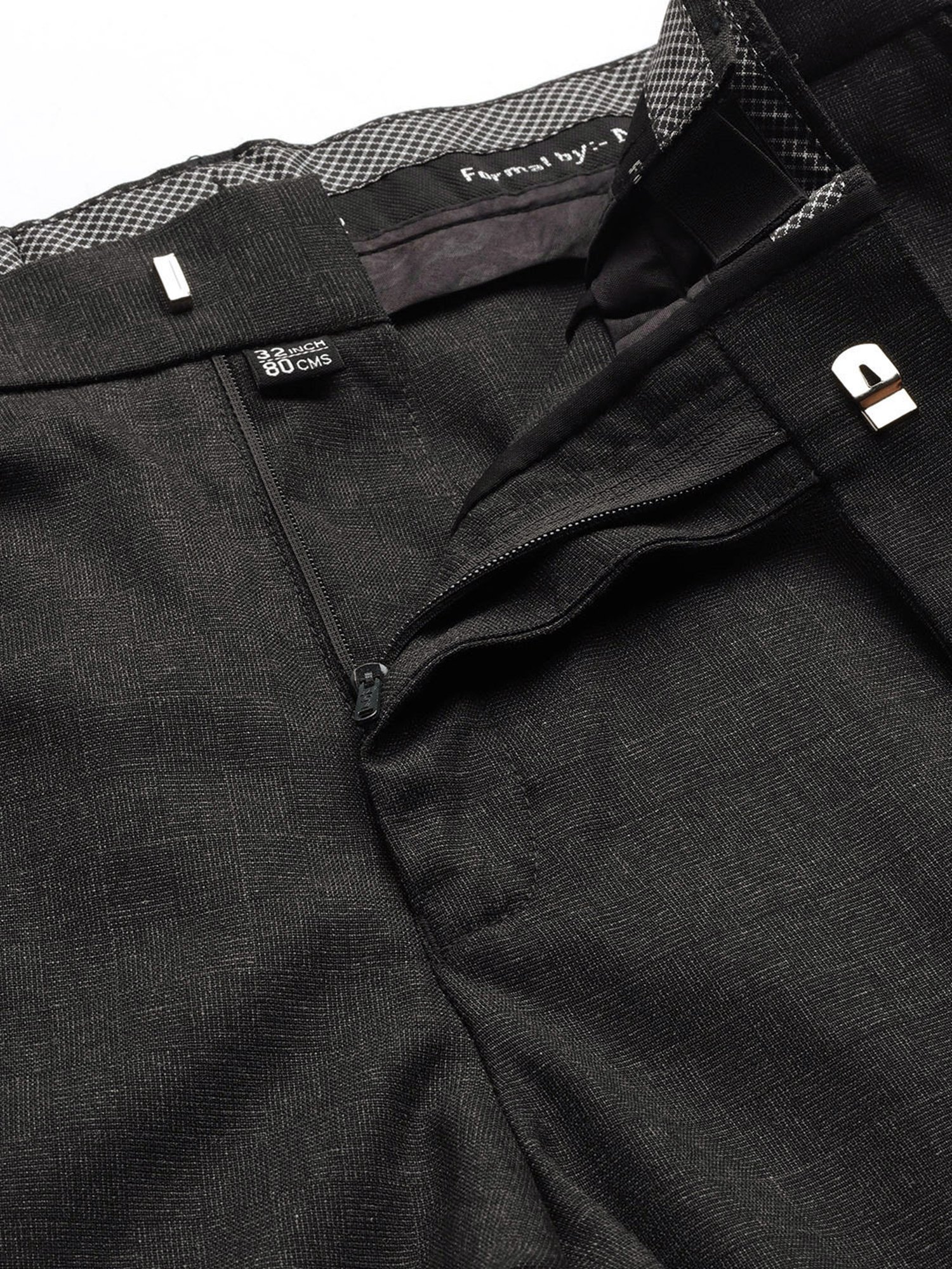 ManQ Charcoal Slim Fit Flat Front Trousers