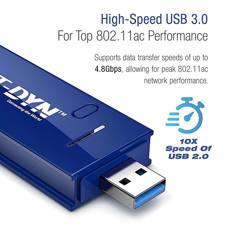 USB Wireless WiFi Adapter,AC1200 Dual Band, 5GHz and 2.4GHZ (867Mbps/300Mbps), Super Strength So You Can Say Bye to Buffering, for PC or Mac, for Desktop or Laptop