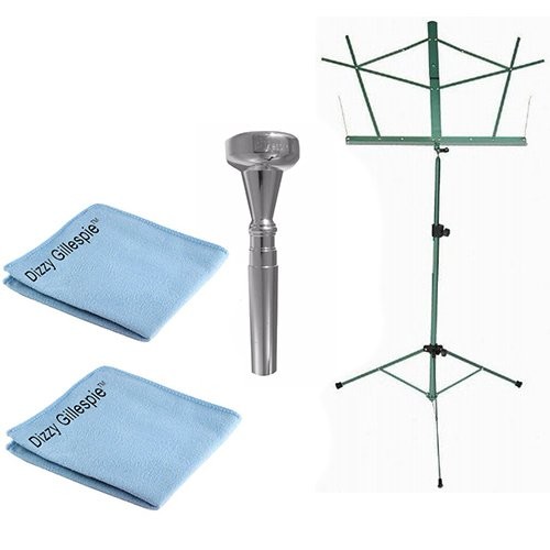 Dizzy Gillespie Elite Series Trumpet Mouthpiece Pack w/Dizzy Gillespie Trumpet Silver Polish Cloth 2 PK + Green Music Stand