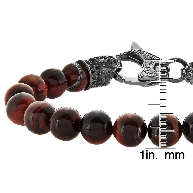 Men's Crucible Natural Stone Beaded Bracelet with Steel Clasp - Red Tiger Eye - Size (10mm) 9"