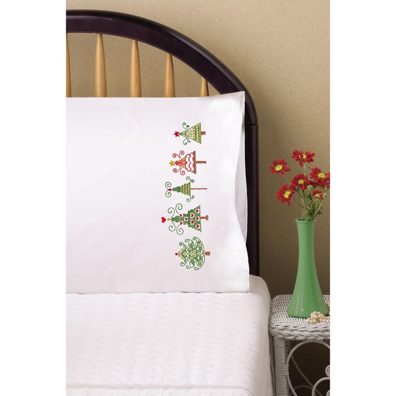 Tobin Stamped For Embroidery Pillowcase Pair 20"X30"-Christmas Trees