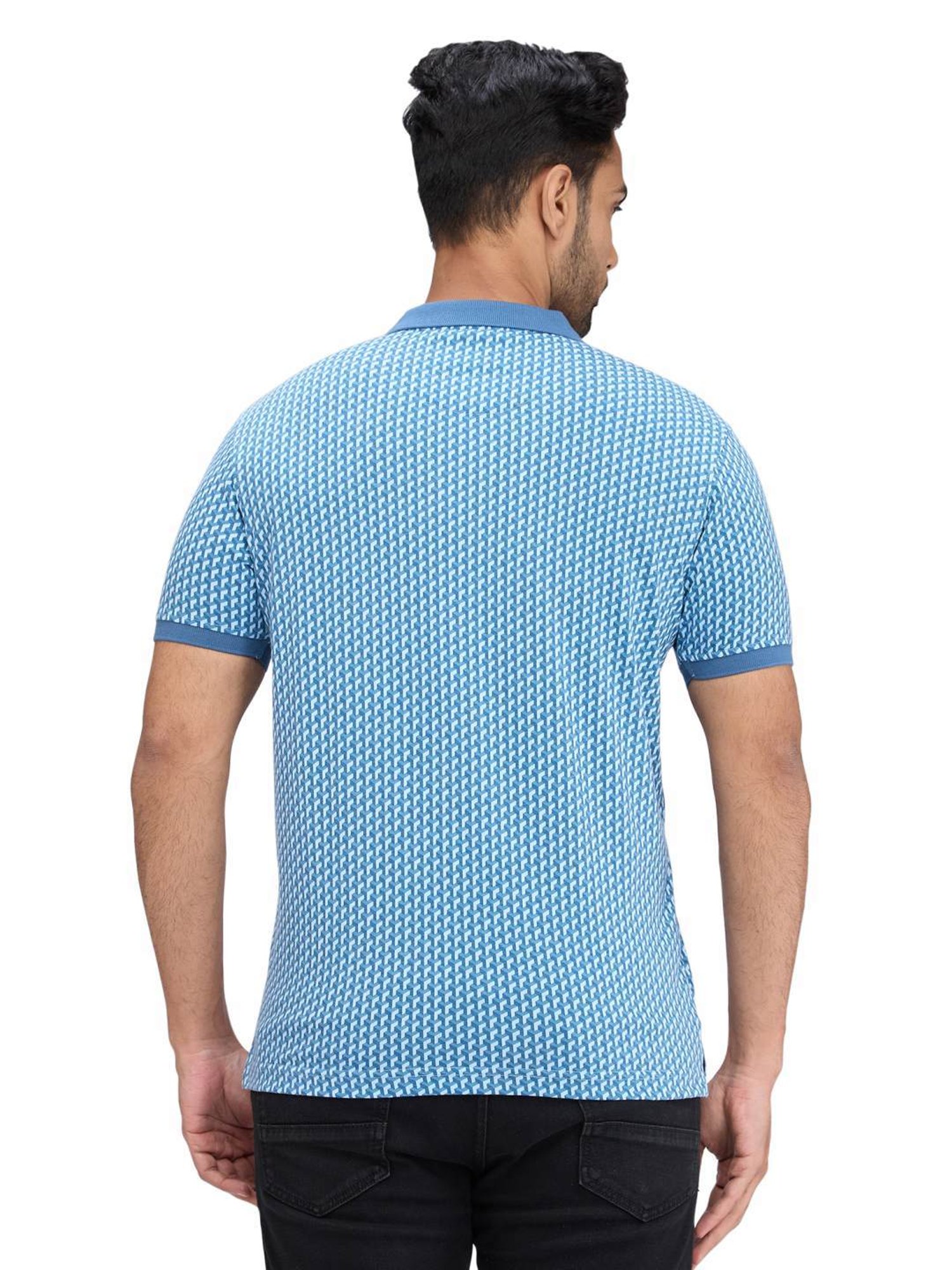 Park Avenue Blue Slim Fit Printed Polo T-Shirt