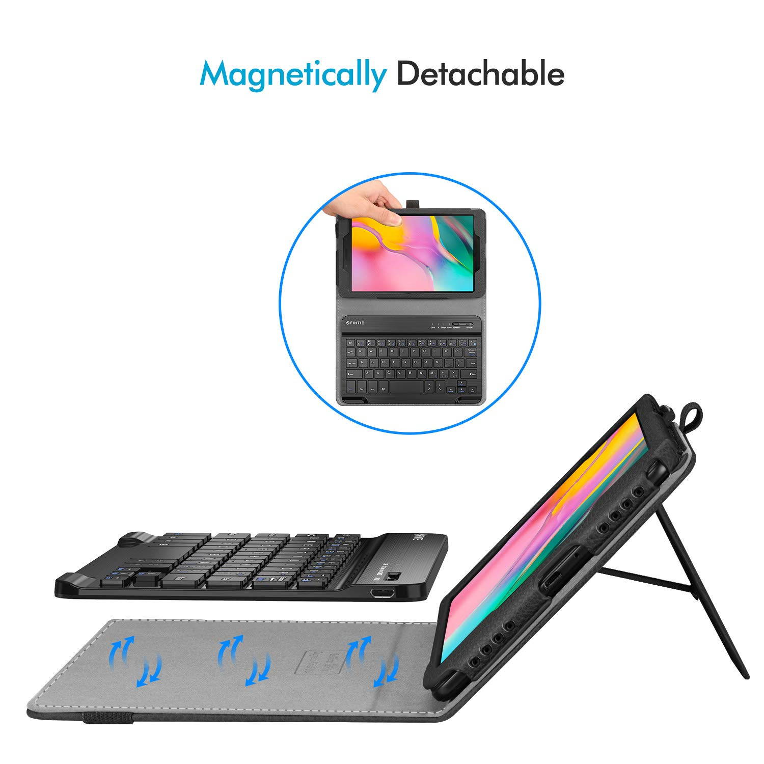 Fintie Folio Keyboard Case for Samsung Galaxy Tab A 8.0 2019 Without S Pen Model (SM-T290 Wi-Fi, SM-T295 LTE), Premium PU Leather Stand Cover w/Removable Wireless Bluetooth Keyboard, Black