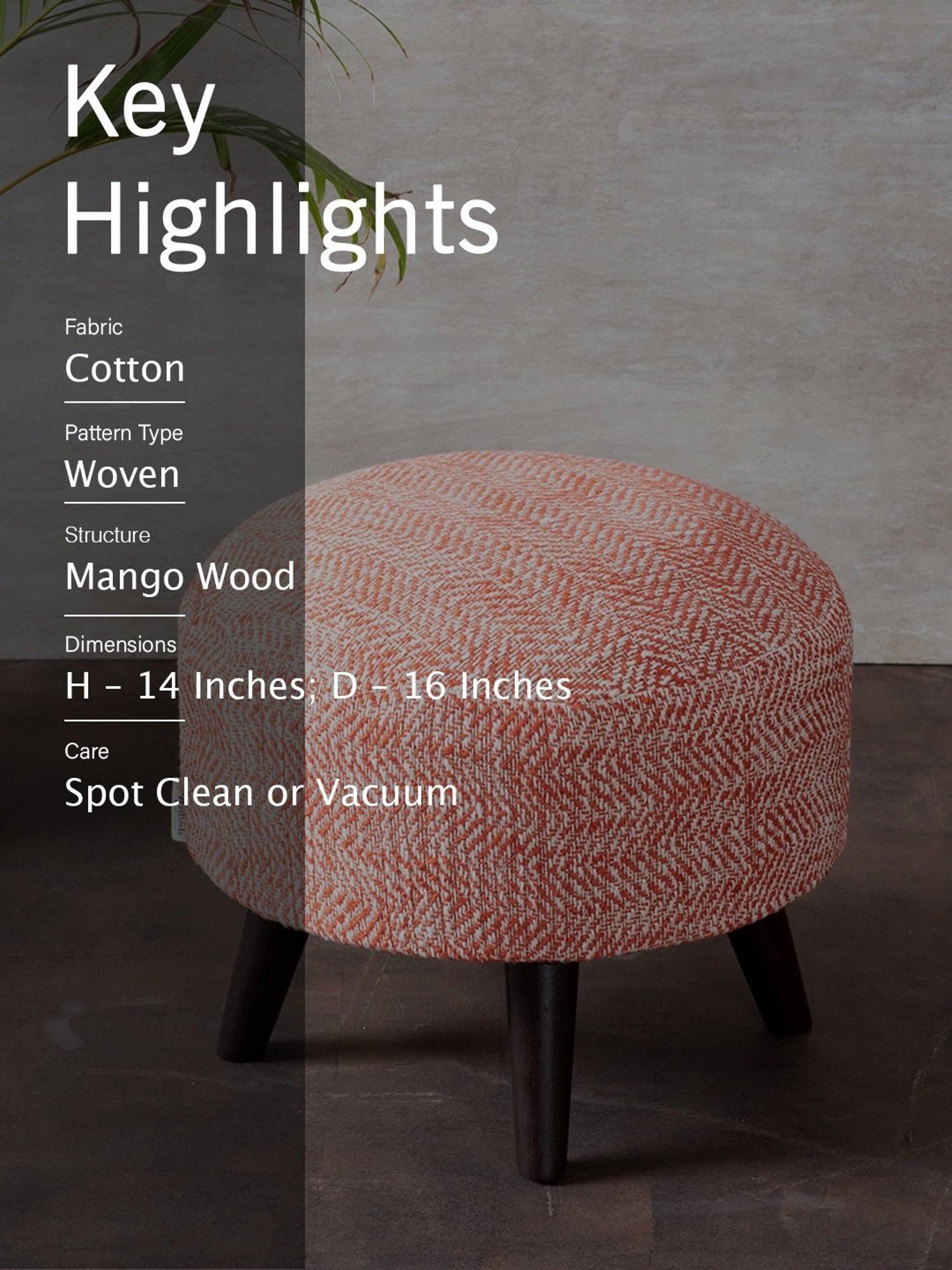 Chumbak French Sahara Solid Mustard Yellow Wood Ottoman