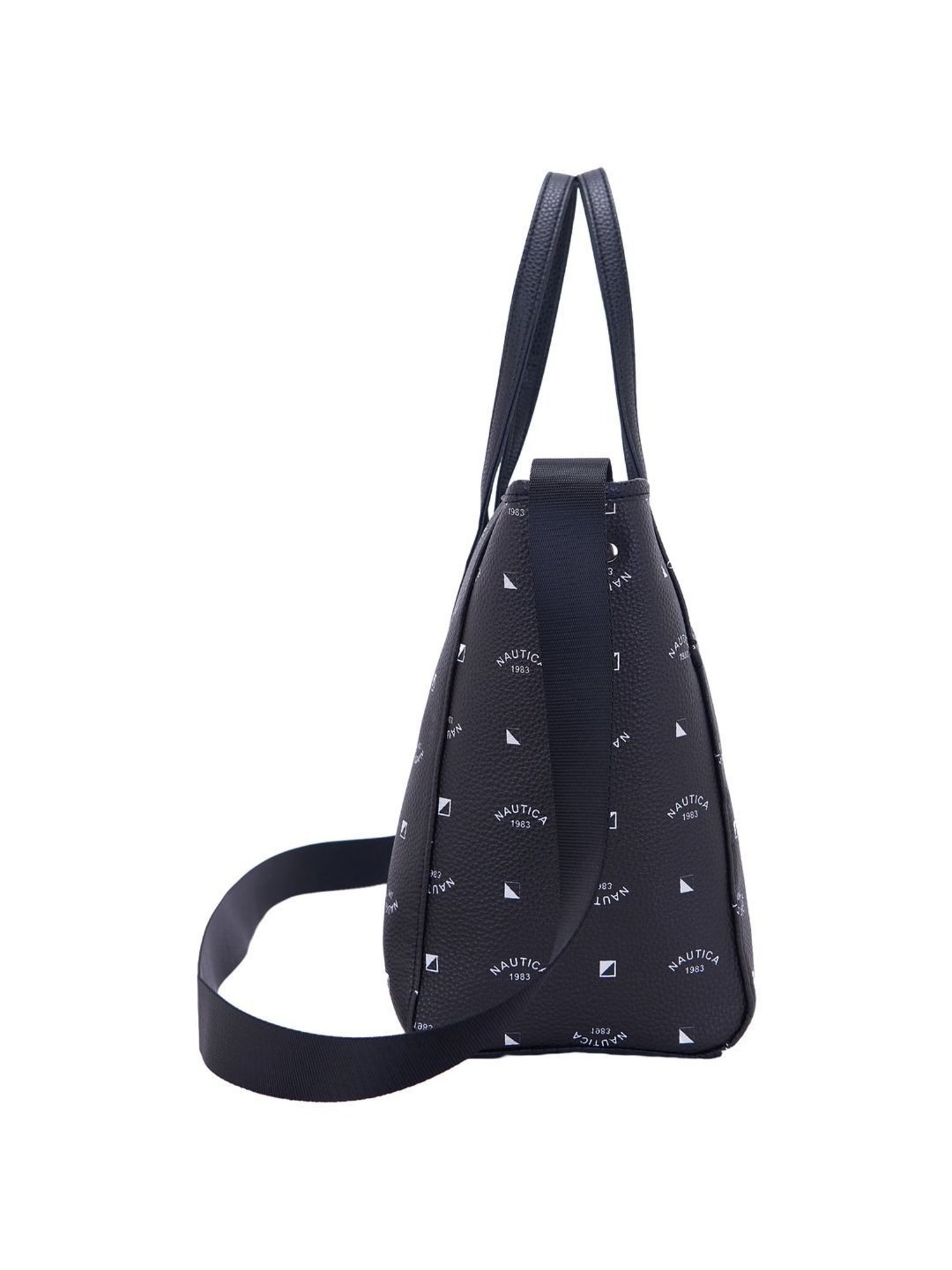 Nautica Black Printed Medium Tote Handbag