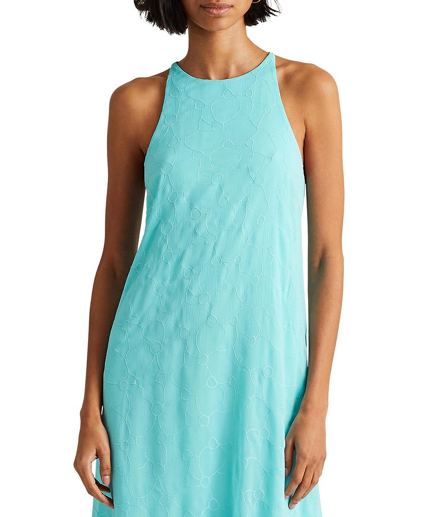 Lauren Ralph Lauren Halter Hi-Low Lined Back Pleat Swing Dress