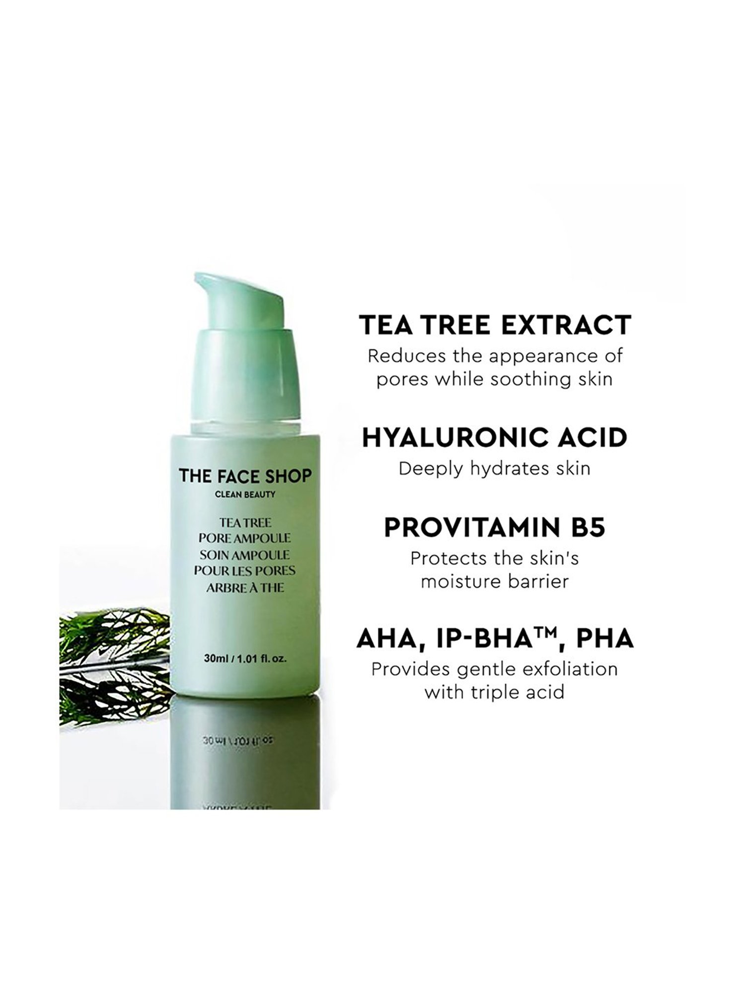 The Face Shop Tea Tree Pore Ampoule with AHA, IP-BHA & Hyaluronic Acid for Oily & Acne Skin - 30 ml
