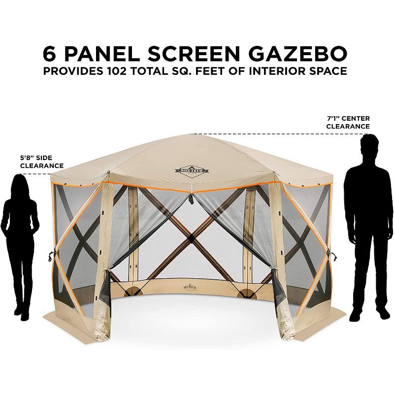 Hike Crew 6-Panel Pop-Up Screen House Gazebo 140x140 Inch &ndash; Instant Setup 6-Sided Hub Tent UV Resistant (SPF 50+) Fits 8 People Heavy Duty 210D Material &ndash; Includes Carry Bag & Ground Stakes