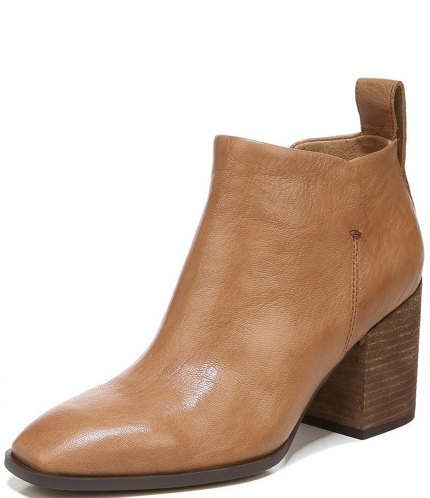 Vionic Lyssa Distressed Leather Square Toe Block Heel Booties