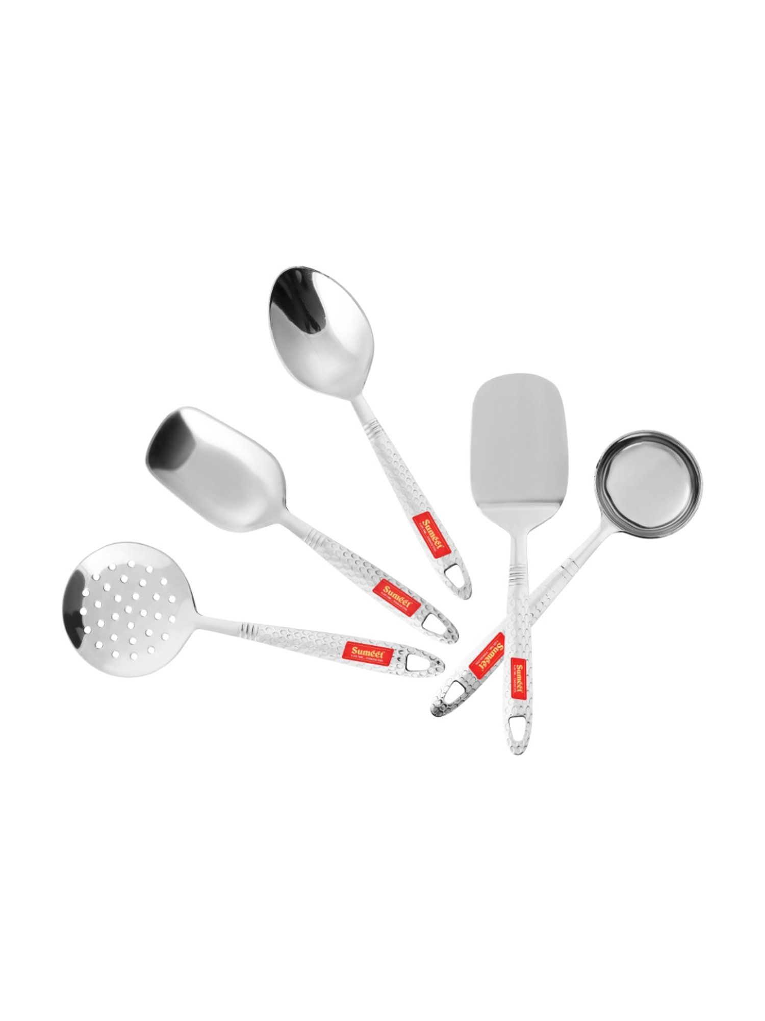 Sumeet S.S.Small Serving&Cooking Spoon Set-5pc(1Turner,1Serving Spoon,1Skimmer,1Basting Spoon,1Ladle
