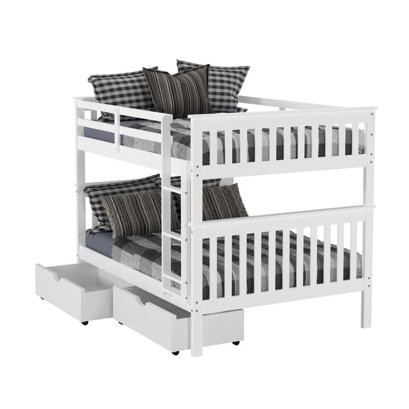 Full/Full Mission Bunk Bed with Dual Underbed Drawers White - Donco Kids