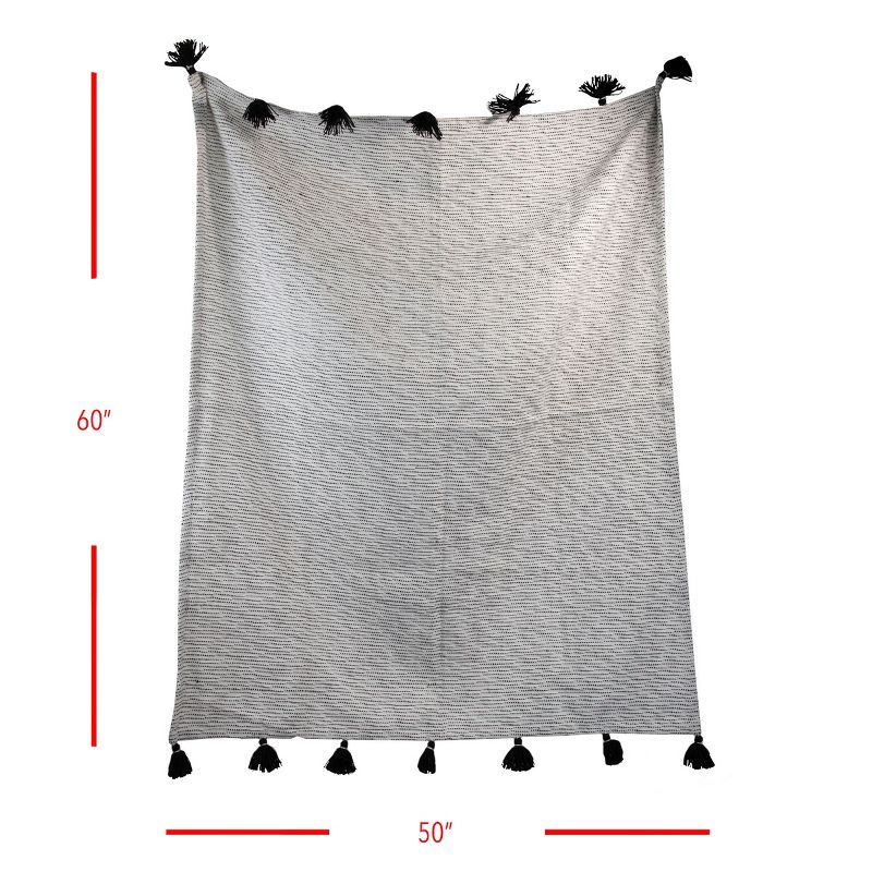 Black and White Hand Woven 50 x 60 inch Outdoor Safe Throw Blanket with Hand Tied Tassels - Foreside Home & Garden