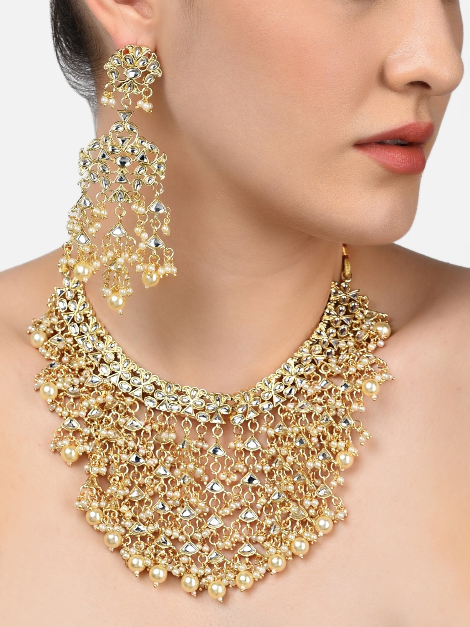 Zaveri Pearls Gold Tone Ethnic Kundan Choker Necklace & Earring Set-ZPFK10485