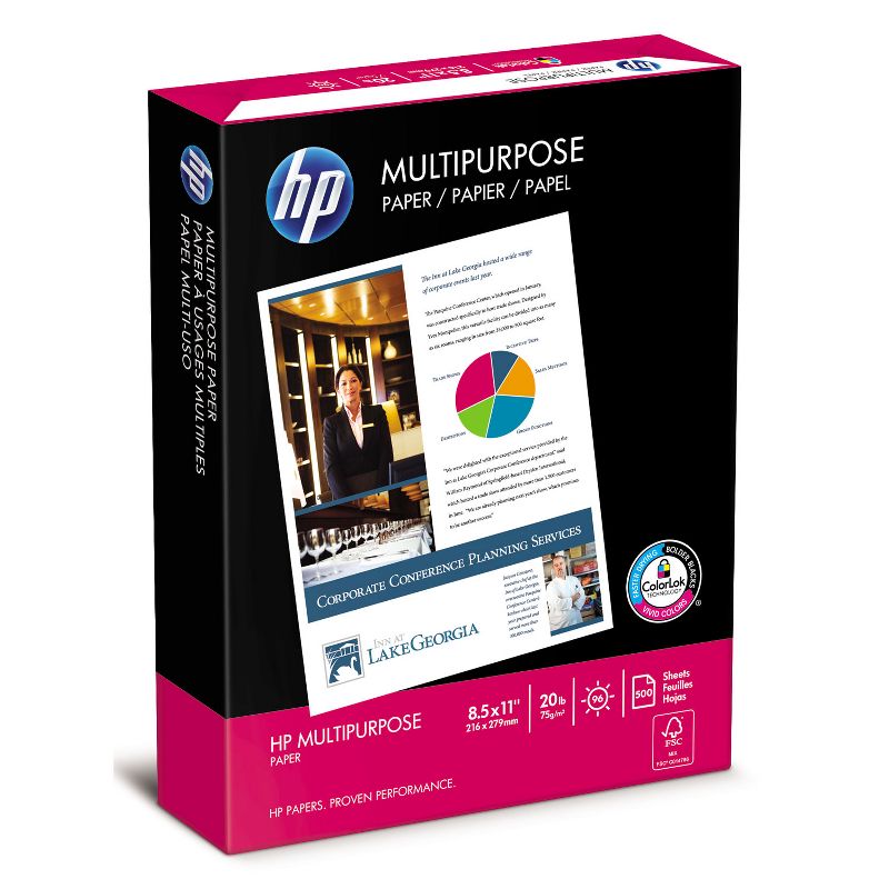 Hp Multipurpose Paper 96 Bright 20 lb Letter White 2500 Sheets/Carton 115100