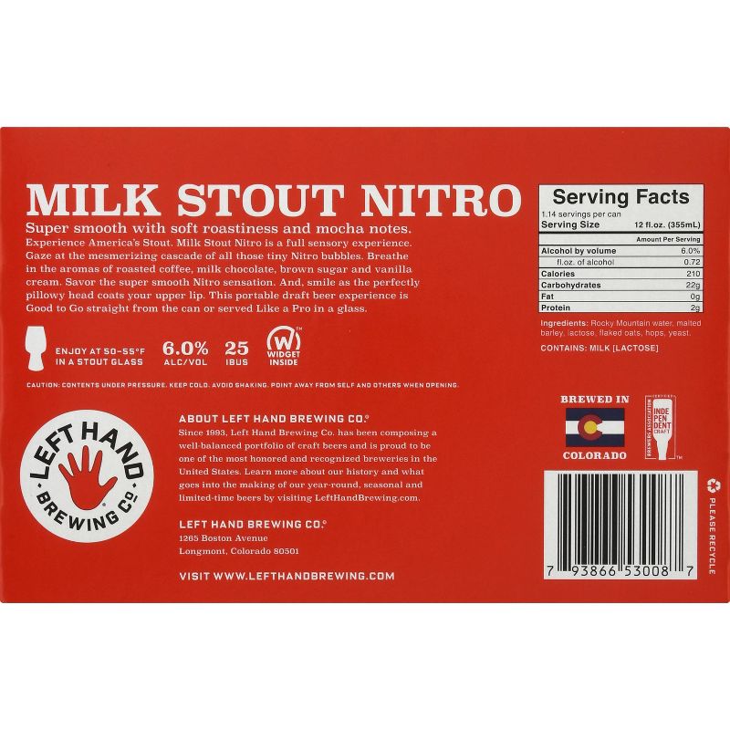 Left Hand Milk Stout Nitro Beer - 6pk/13.65 fl oz Cans