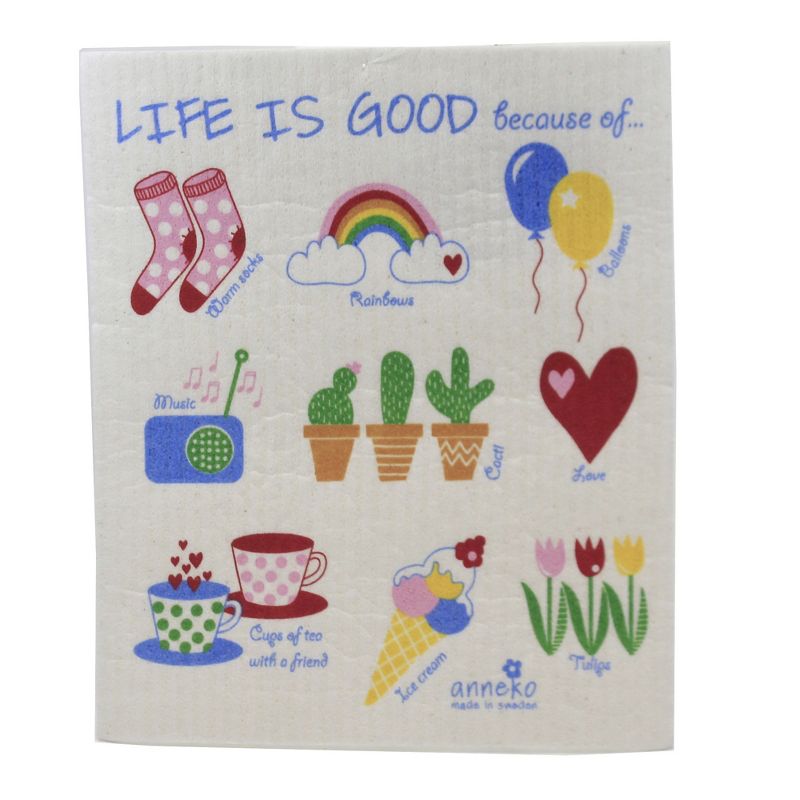 Swedish Dish Cloth 7.75" Sweetheart Mugs & Life Is Good Eco-Friendly Absorbant  -  Dish Cloth