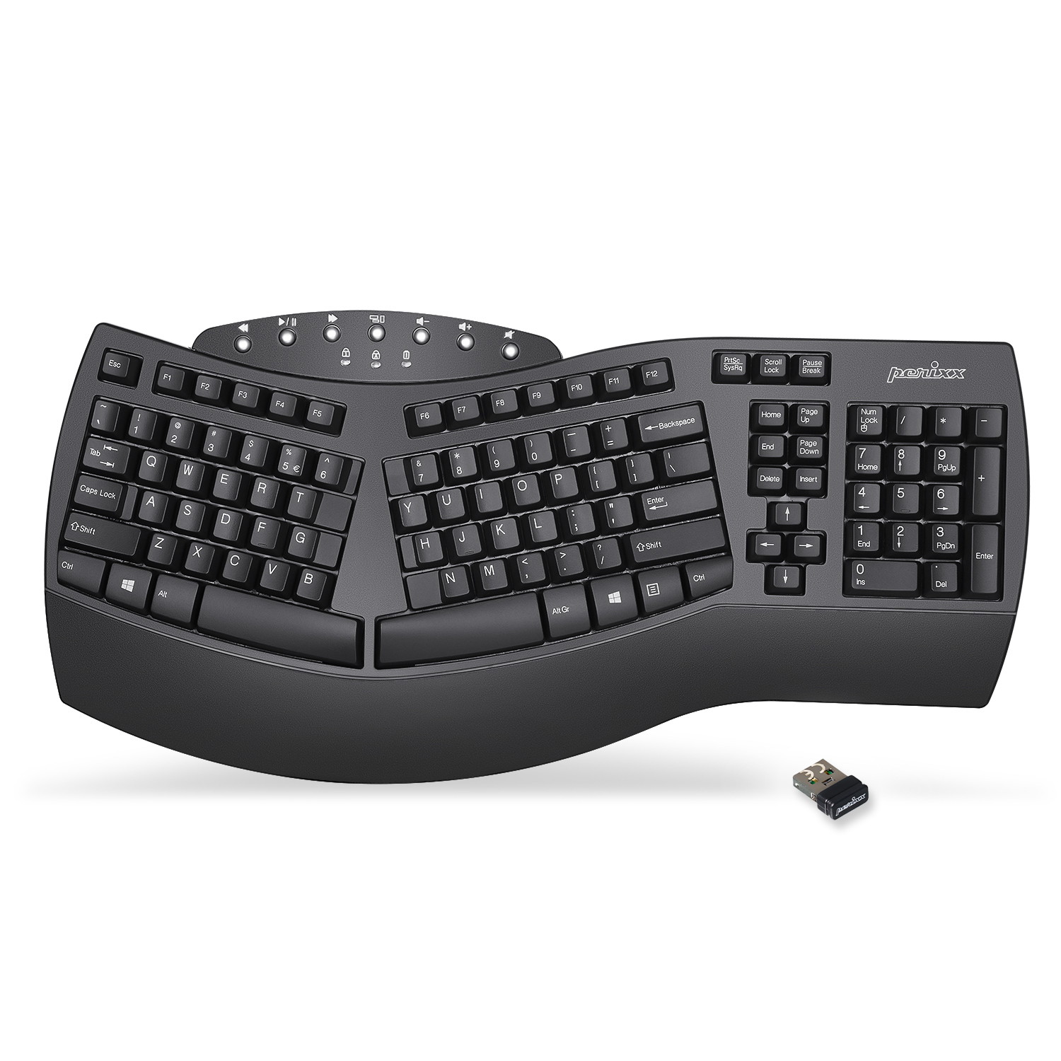 Perixx PERIBOARD-612 Wireless Ergonomic Split Keyboard with Dual Mode 2.4G and Bluetooth Feature, Compatible with Windows 10 and Mac OS X System, Black