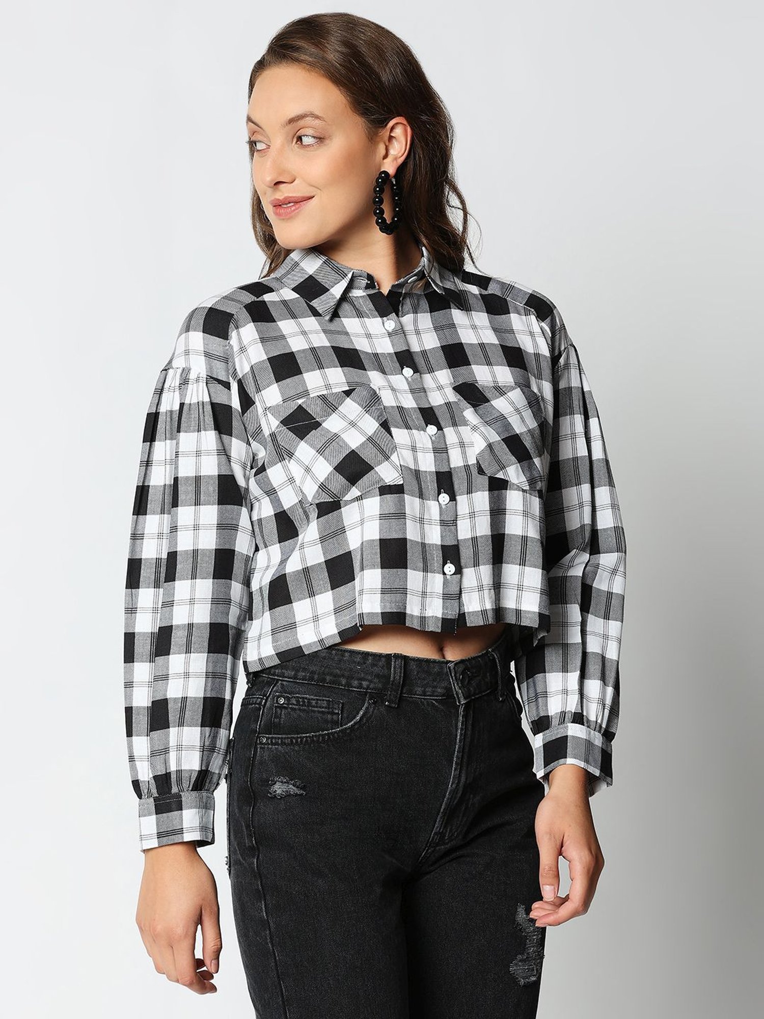 Remanika Black & White Pure Cotton Chequered Shirt