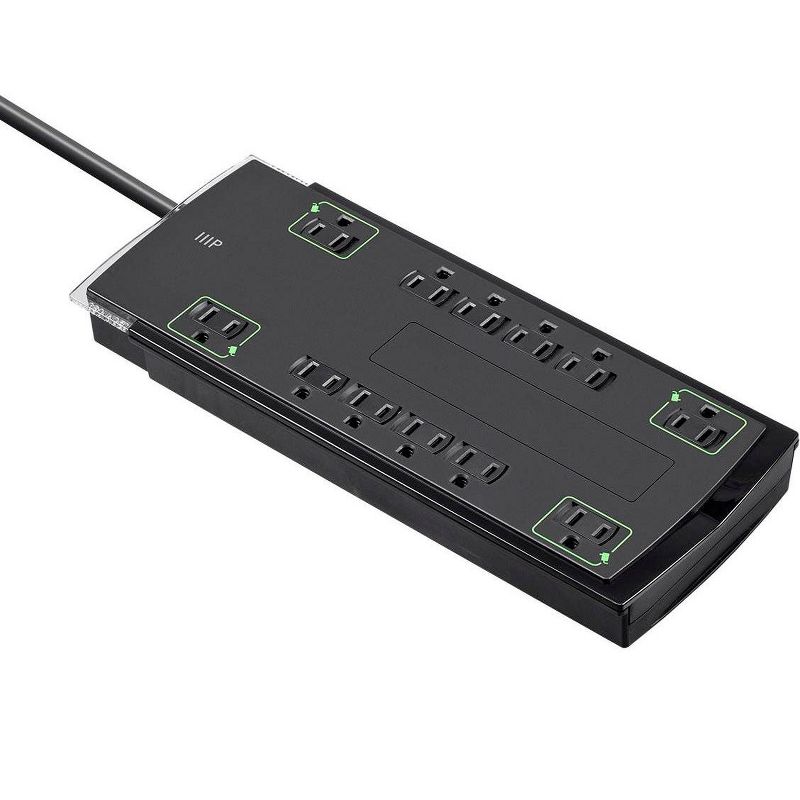 Monoprice 12 Outlet Slim Surge Protector Power Strip - 10 Feet - Black | Heavy Duty Cord | UL Rated, 4,230 Joules With Grounded And Protected Light