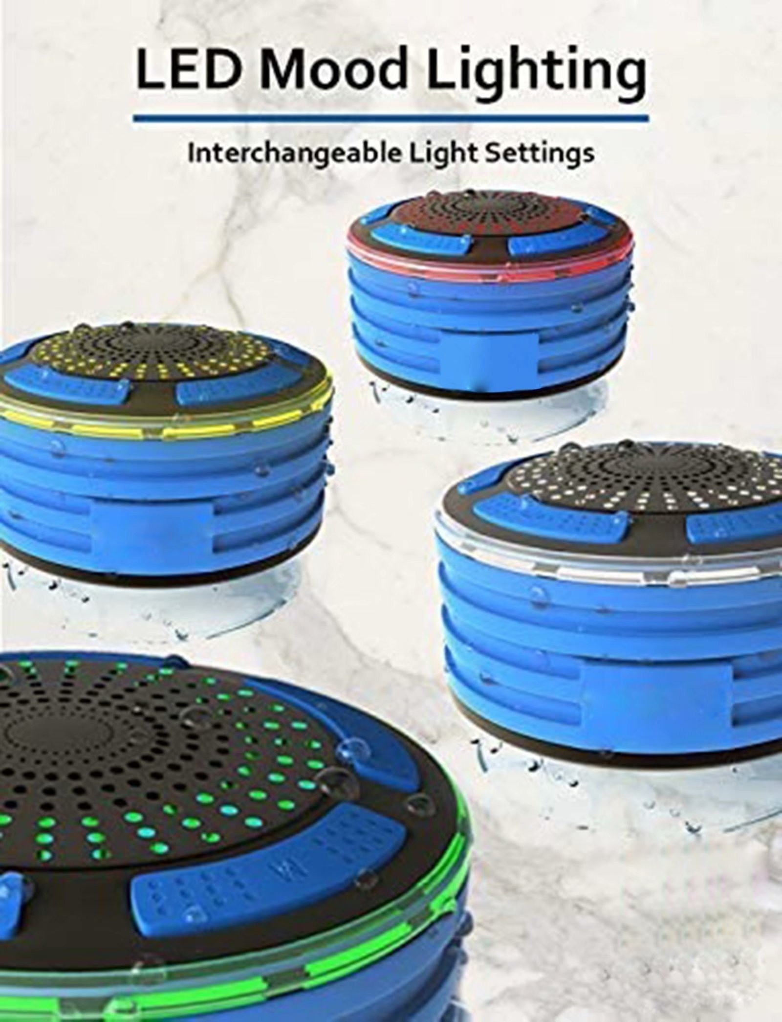 Shower Radio Portable Bluetooth Speaker,IPX7 Waterproof, Shockproof, Dustproof with LED Lights &ndash; Bluetooth 4.0 Pairs with Phones, Tablets, Computer and Radio(Blue)