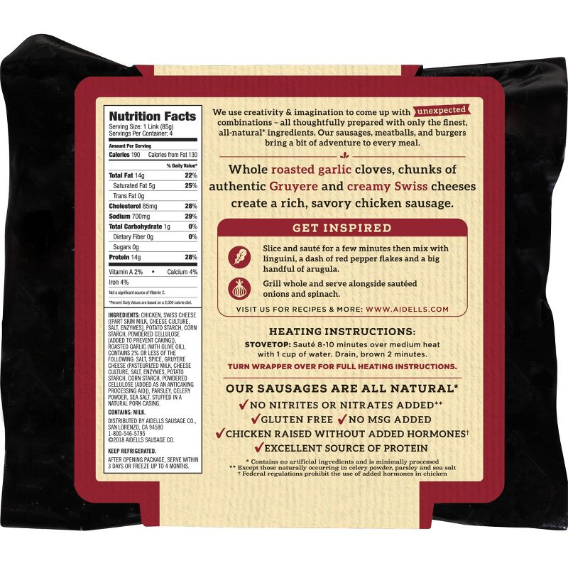 Aidells Roasted Garlic & Gruyere Cheese Smoked Chicken Sausage - 12oz