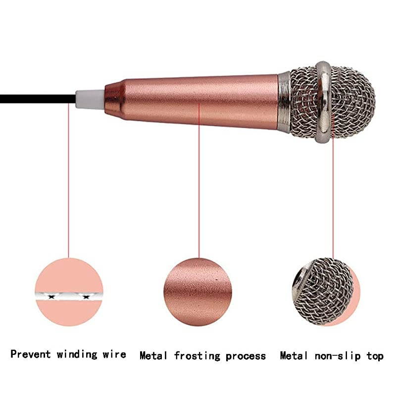 Microphone,Singing Mic Equipment,Beautiful Vocal Quality,Type Space Saving,Metal Frothing Process,3.5mm Audio Connector,Suitable for Laptop, iPhone, Android Phone (Golden)