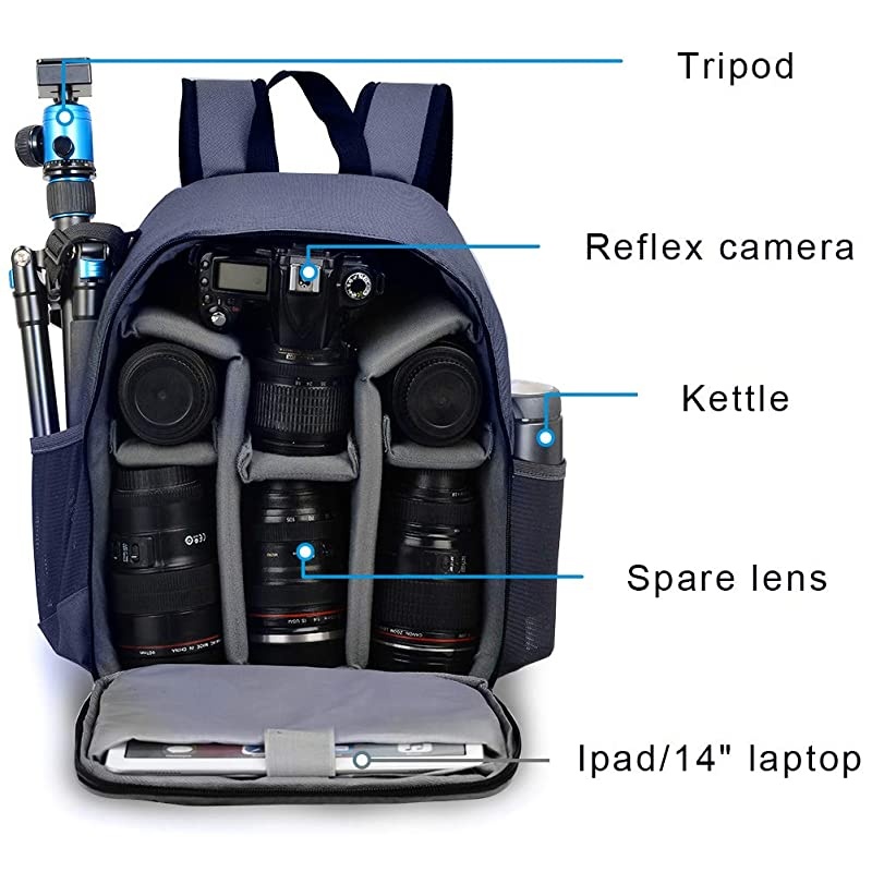 DSLR SLR Camera Backpack Bag for Mirrorless Cameras/Photographers, Camera Case Water-Repellent Compatible with Nikon Canon Sony Lens Tripod Accessories Photography Men Women (Small, Blue)
