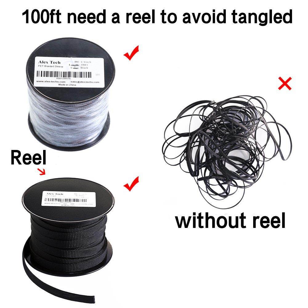 100ft - 1/4 inch Flexo PET Expandable Braided Sleeving &ndash; Black &ndash; Alex Tech Braided Cable Sleeve