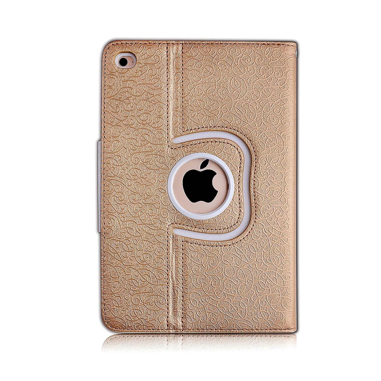 iPad Mini 4 Case,Thankscase Rotating Case Cover for Ipad Mini 4 with Wallet and Pocket with Hand Strap with Smart Cover Function for iPad Mini 4 2015 (Gold)