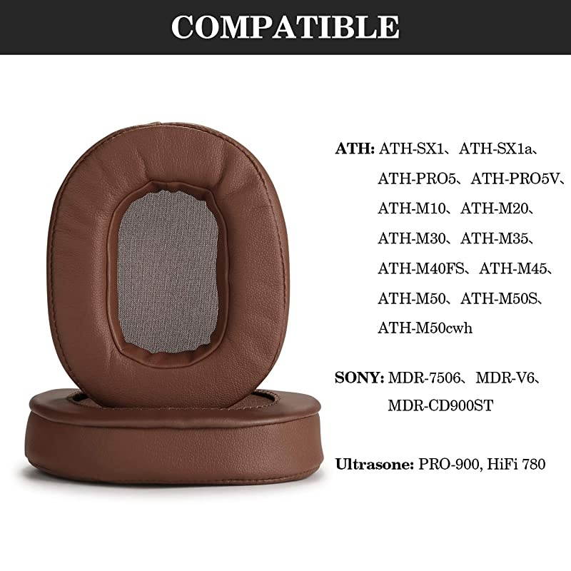 Replacement Ear Pads for ATH M50x  Ear Cushions Kit Memory Foam Earpads Cover Compatible with Audio Technica M40X M30X M20 Sony MDR7506 V6 CD900ST Ultrasone and More Full List Inside Brown