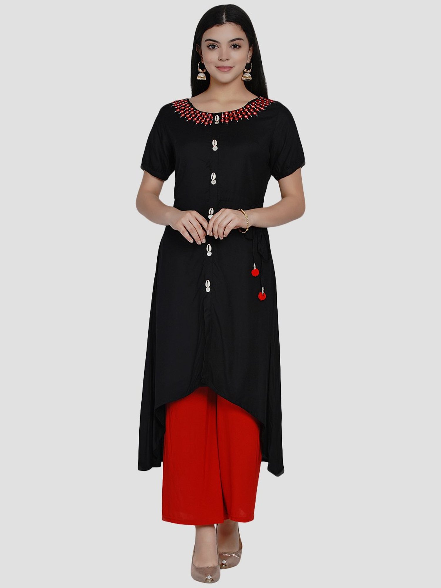 Women Republic Black Embroidered A Line Kurta