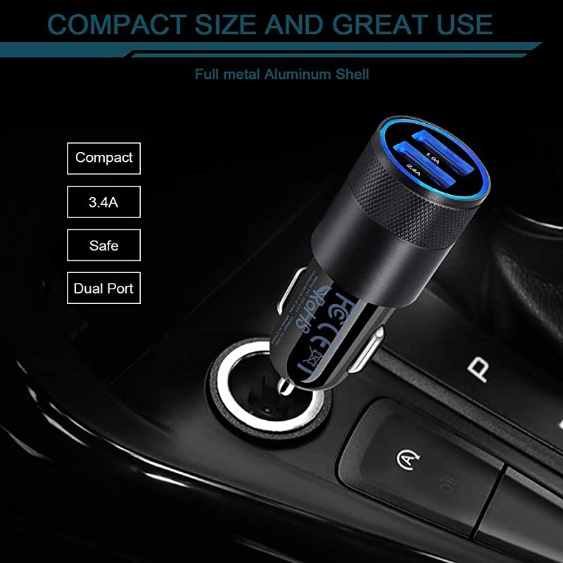 Car Charger  34a Fast Charge Dual Port USB Cargador Carro Lighter Adapter for iPhone X XR XS Max 8 Plus 7s 6s 11 Pro Max iPad Tablet Samsung Galaxy S10 Plus S7 j7 S10e S9 Note 8 LG GPS