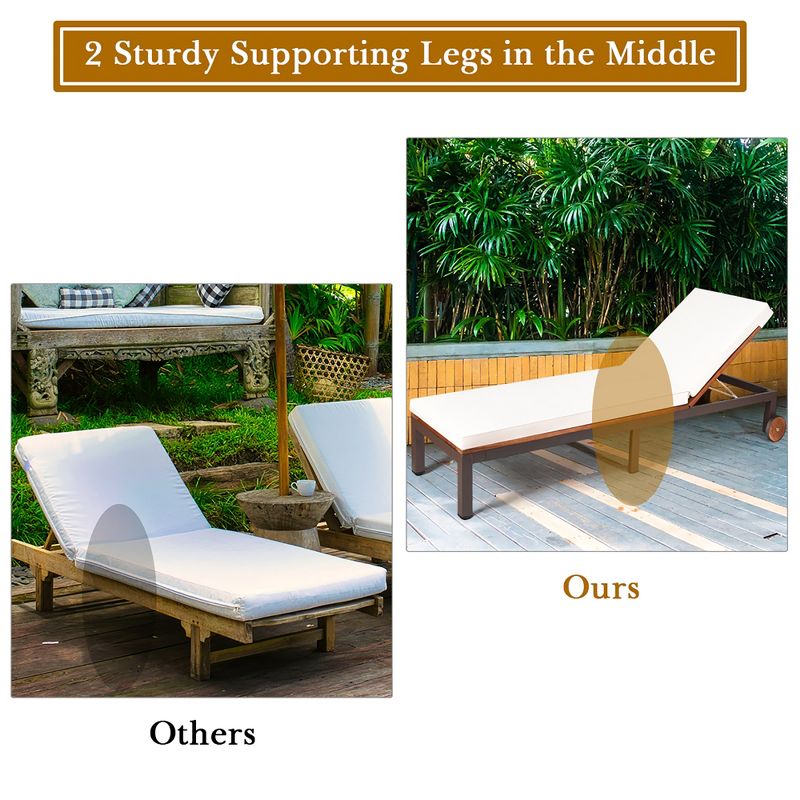 Costway 2PCS Patio Acacia Wood Lounge Chair Chaise Recliner Adjustable Backrest Cushion