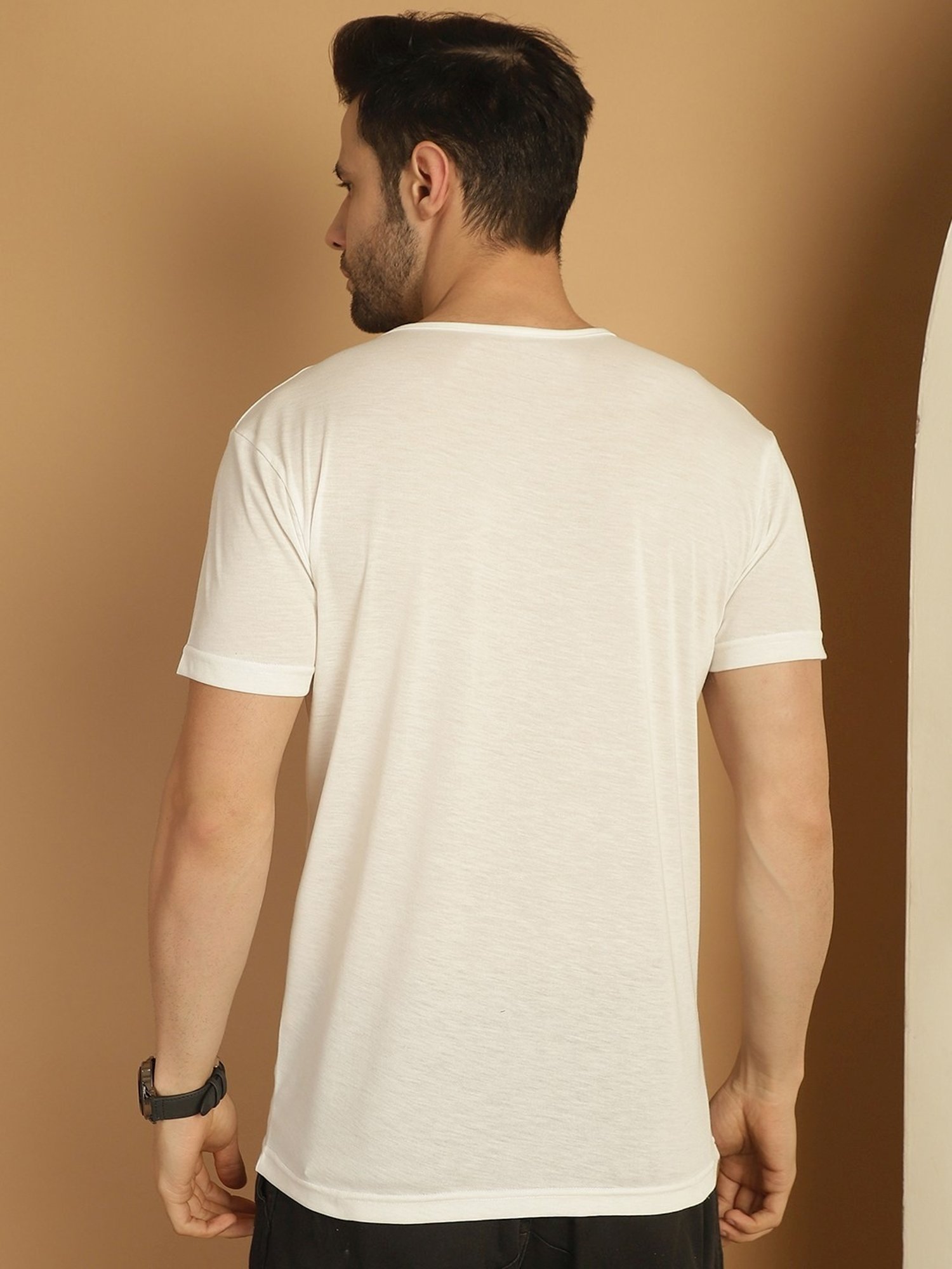 Vimal Jonney Grey & White Regular Fit T-Shirt