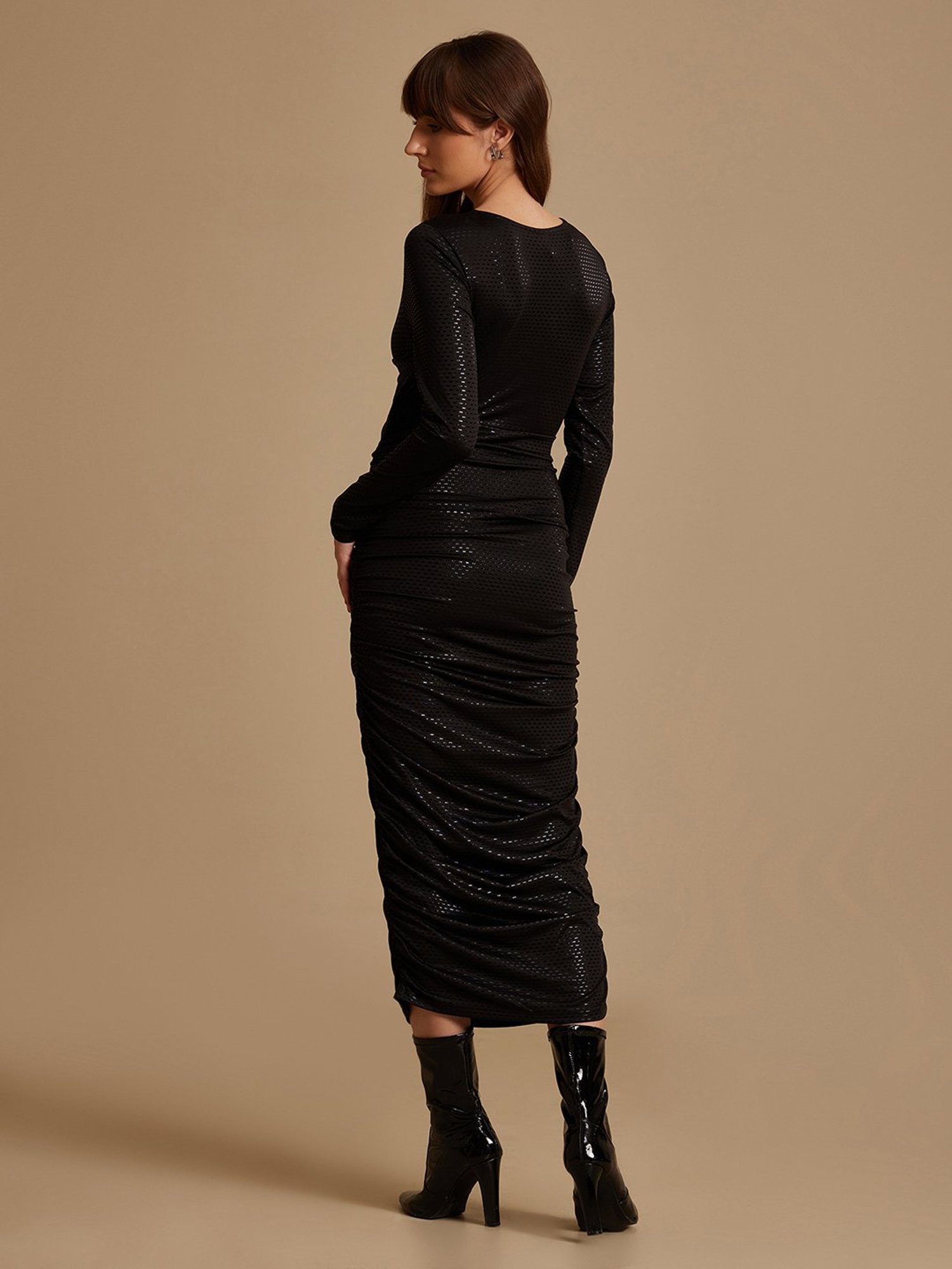 Kazo Black Self Design Bodycon Dress