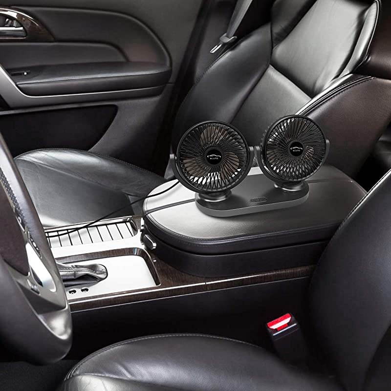 Dual Head Car Fans Cigarette Lighter 12V/24V Fan Electric 3 Speed Car Cooling Fan 360 Degree Rotatable Car Fan for Car SUV RV Boat Auto Vehicles(5 Inches)
