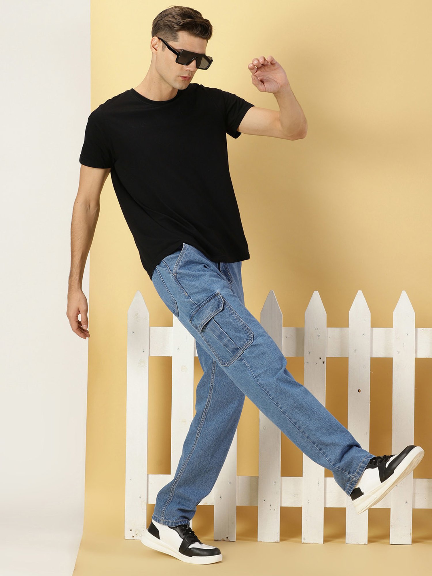 Thomas Scott Blue Relaxed Fit Lightly Washed Cargo Jeans