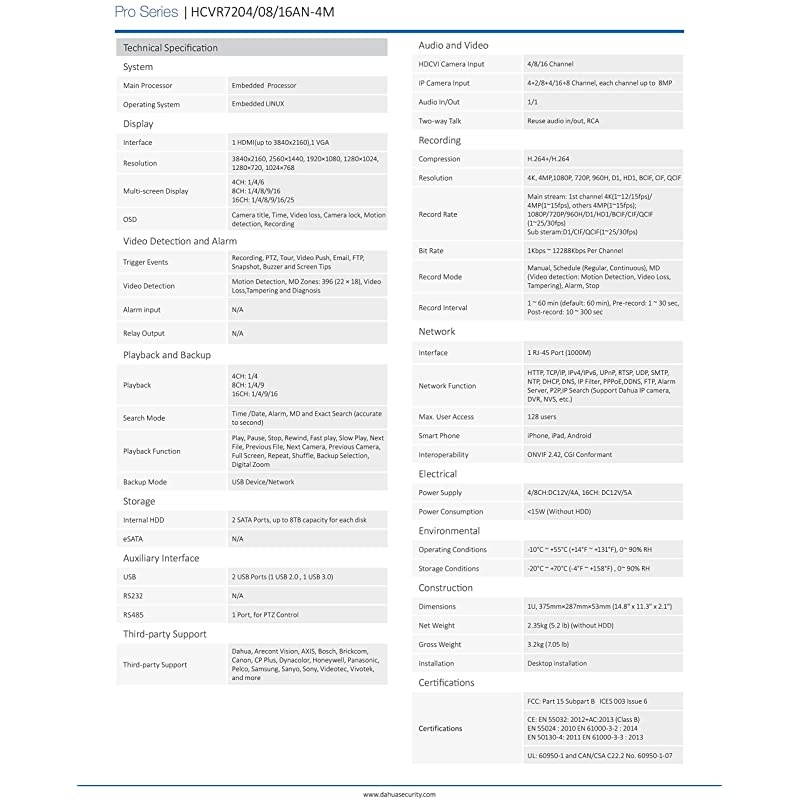 OEM HCVR7216AN-4M 16 + 8 CH Tribrid (IP, HD-CVI, Analog) mini 1U HCVR, 16CH HD-CVI/CVBS/IP + 8CH IP, 2 SATA, 4K HDMI, DVR XVR NVR Surveillance Video Recorder No Logo