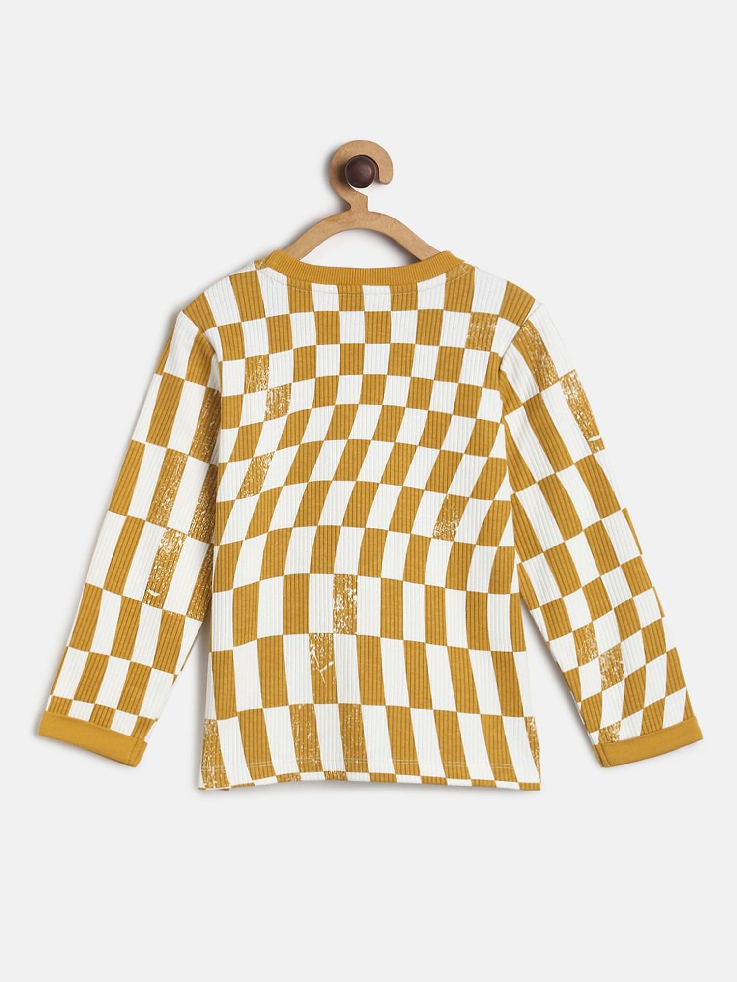 MINIKLUB Kids Mustard Checks Full Sleeves T-Shirt