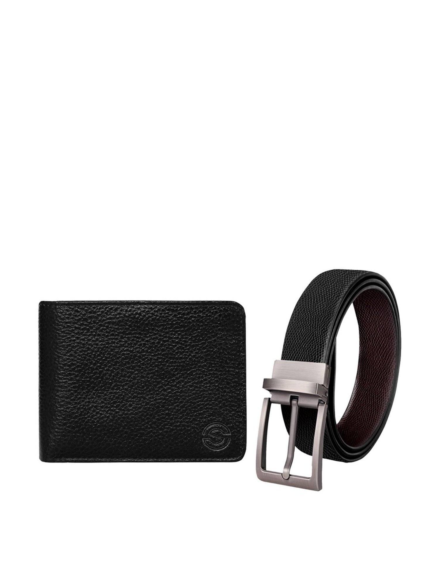 SCHARF Black Leather Reversible Belt With Wallet for Men