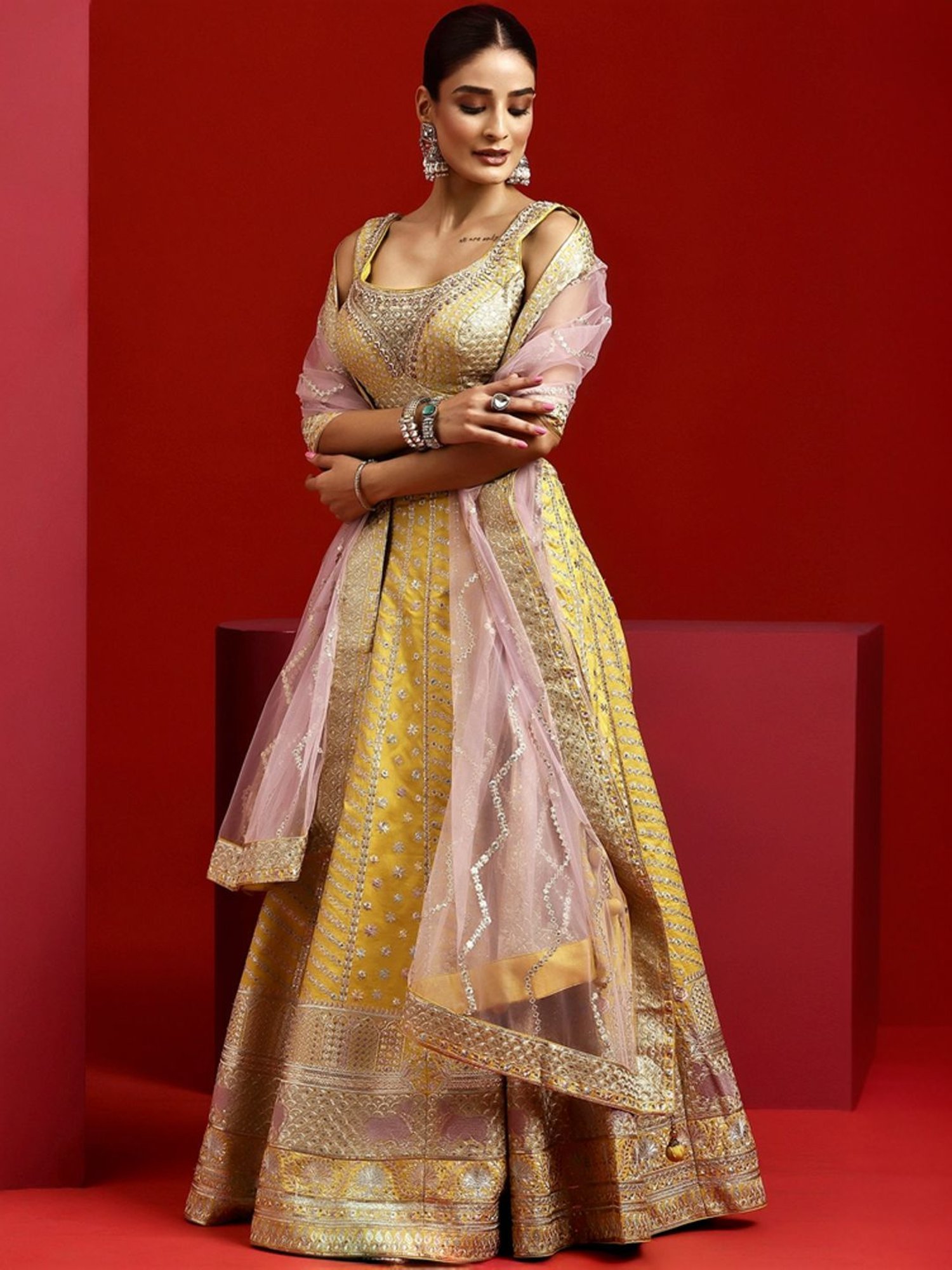 Libas Art Yellow Embroidered Lehenga Choli Set With Dupatta