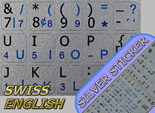 SWISS - ENGLISH NOTEBOOK NON-TRANSPARENT SILVER KEYBOARD STICKERS