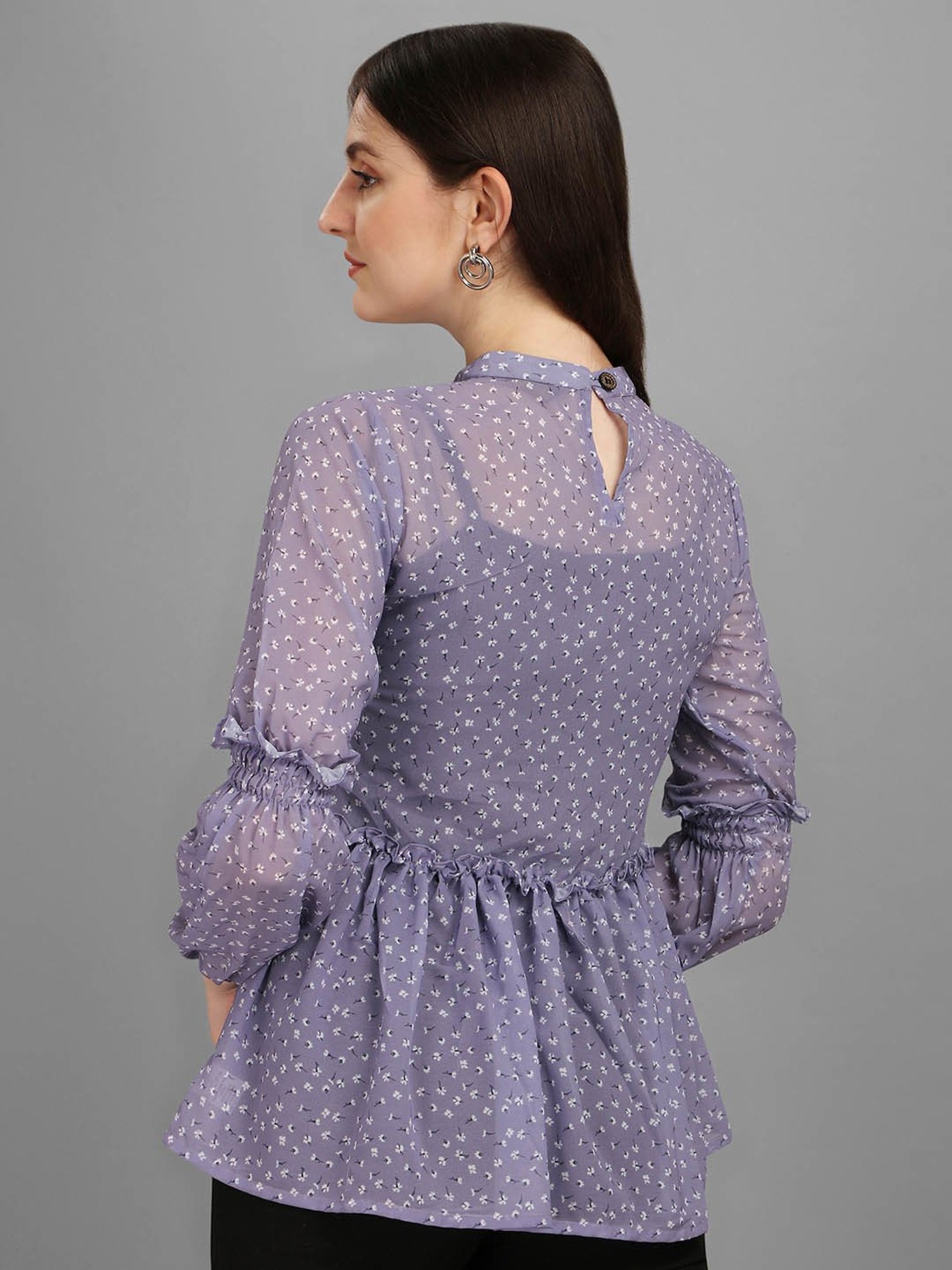 MASAKALI.CO Lavender Floral Print Peplum Top