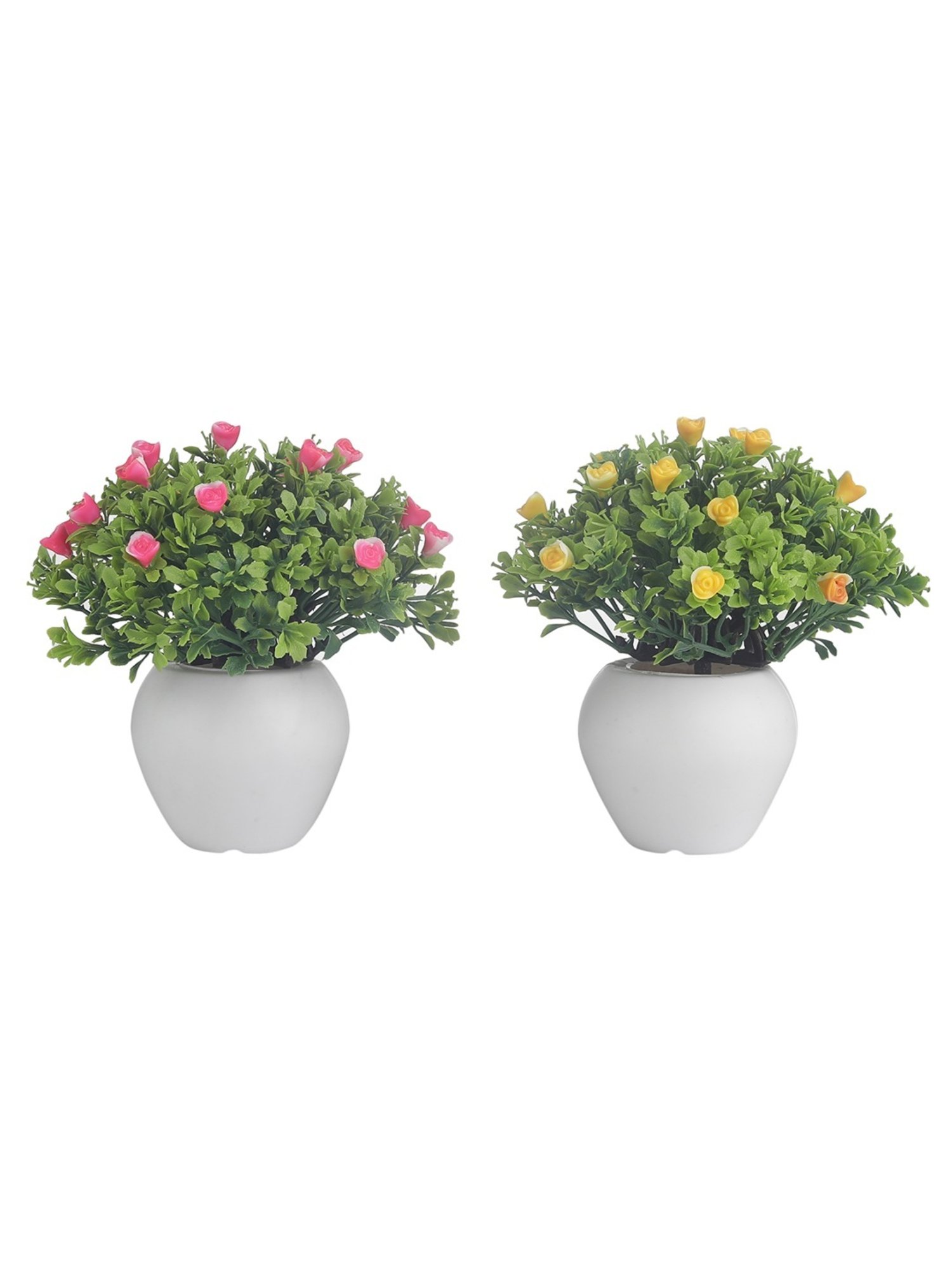Foliyaj Multicolor Plastic Artificial Mini Bush - Set of 2