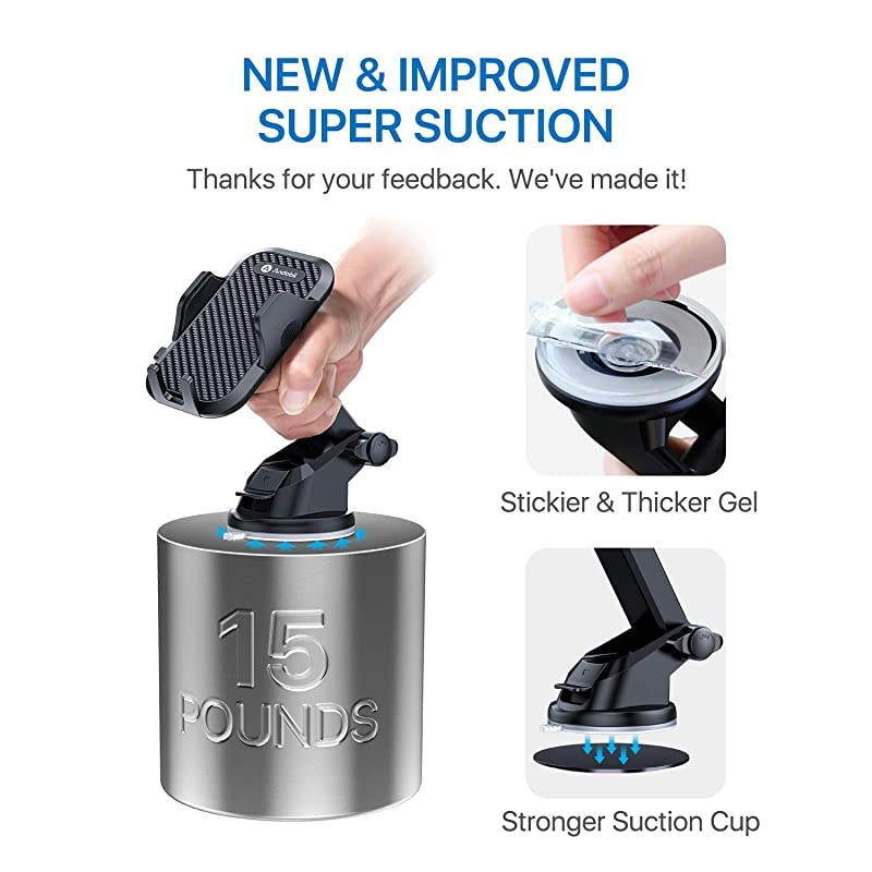 Car Phone Mount Easy Clamp, [Super Suction & Durable] Universal Dashboard Air Vent Windshield Hands-Free Phone Holder for Car Compatible with iPhone 12 11 SE XR 8 Galaxy S21 All Phones