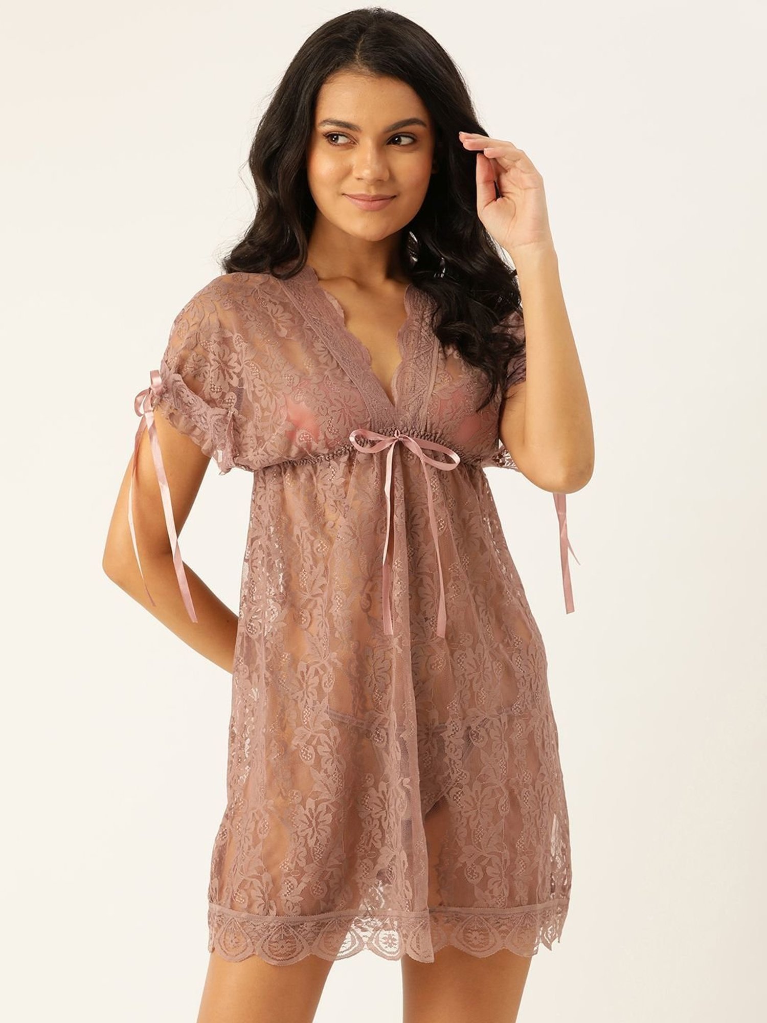 Ms.Lingies Pink Lace Work Babydoll